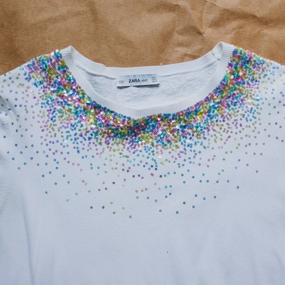 Zara Sequin Embellished Knit Tee Size L View 5